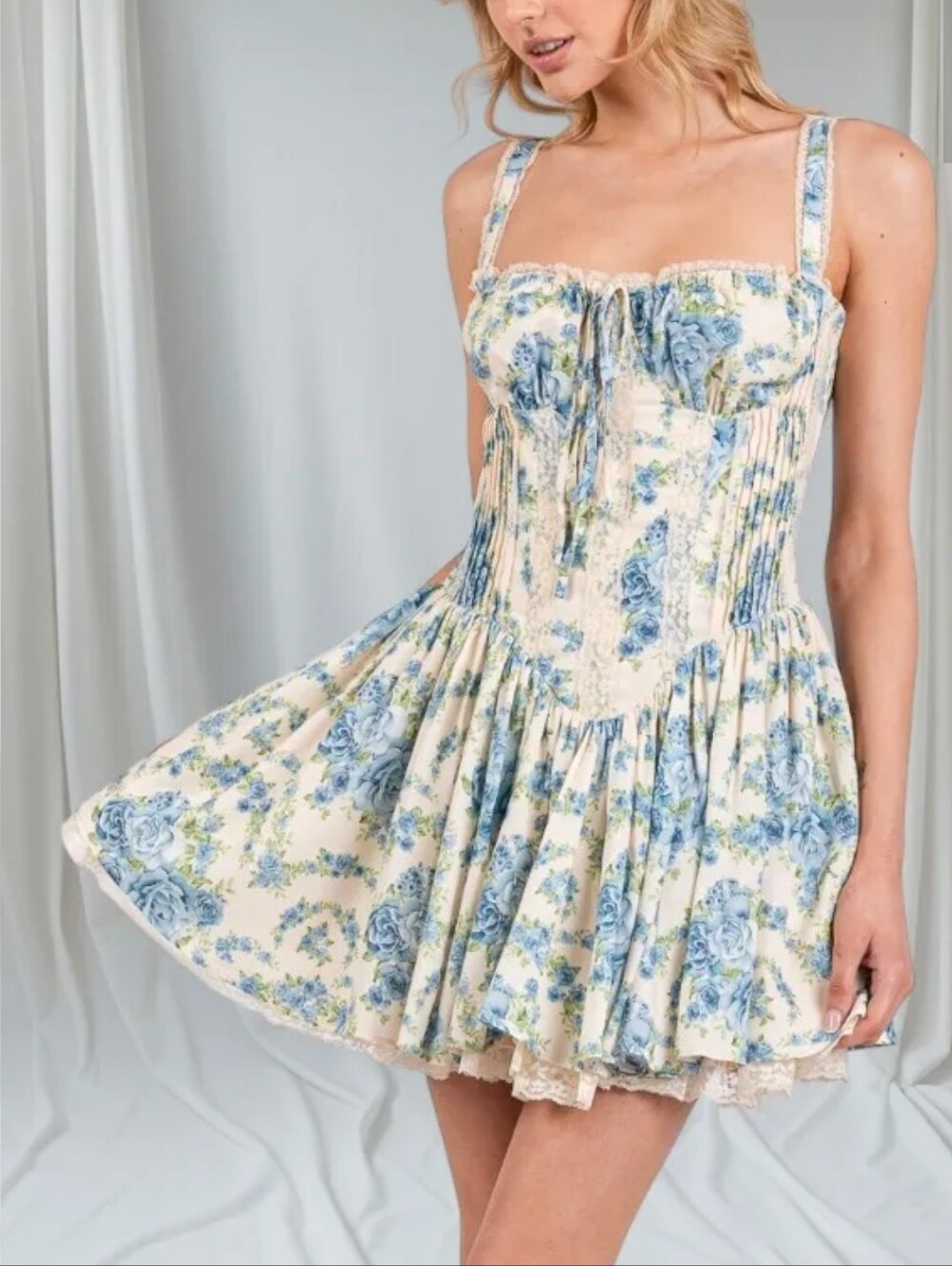 The Vintage Shop Floral Drop Waist Bustier Cottagecore Mini Dress Size M